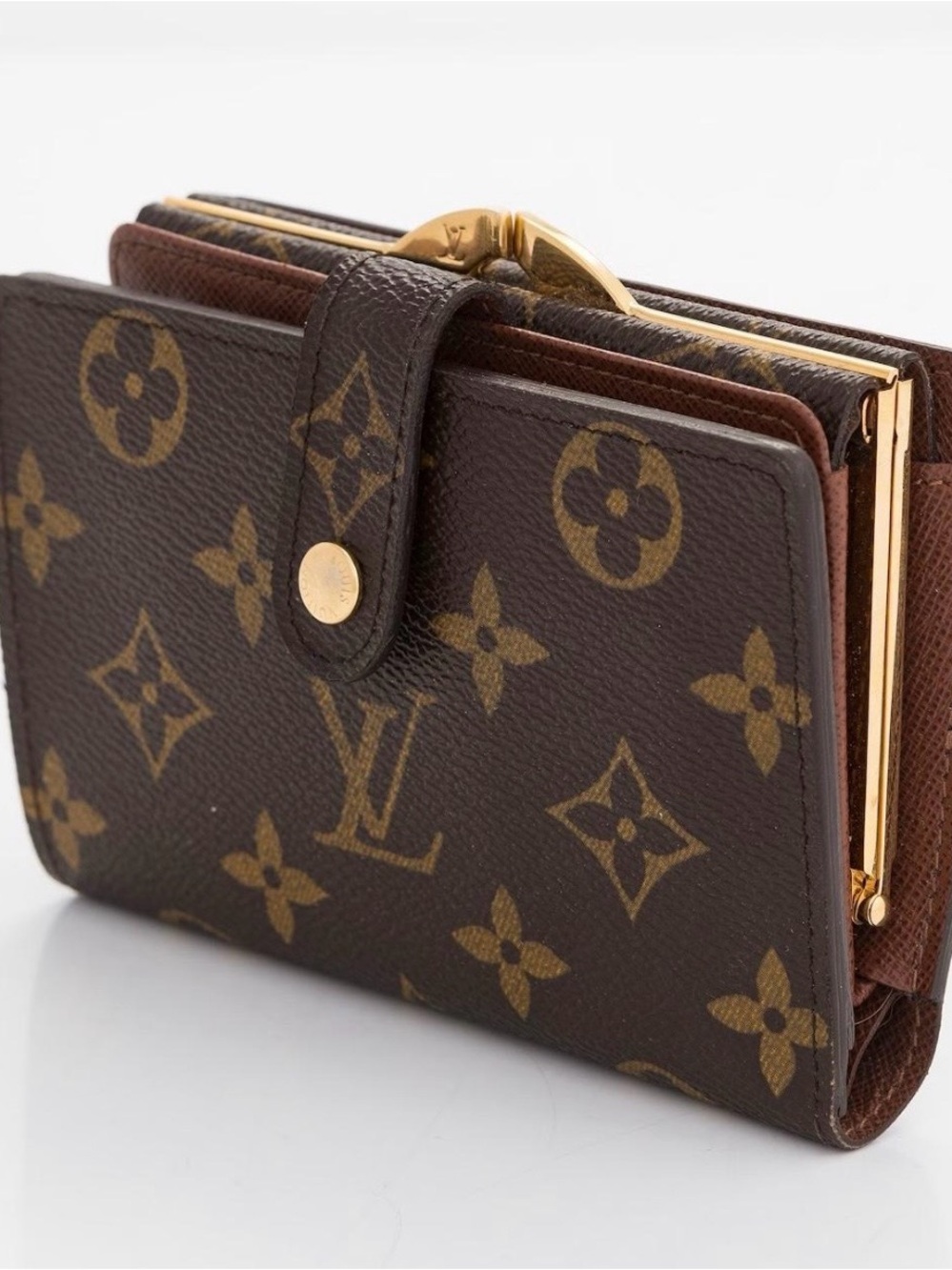 Vtg LOUIS VUITTON MONOGRAM KISSLOCK FRENCH WALLET